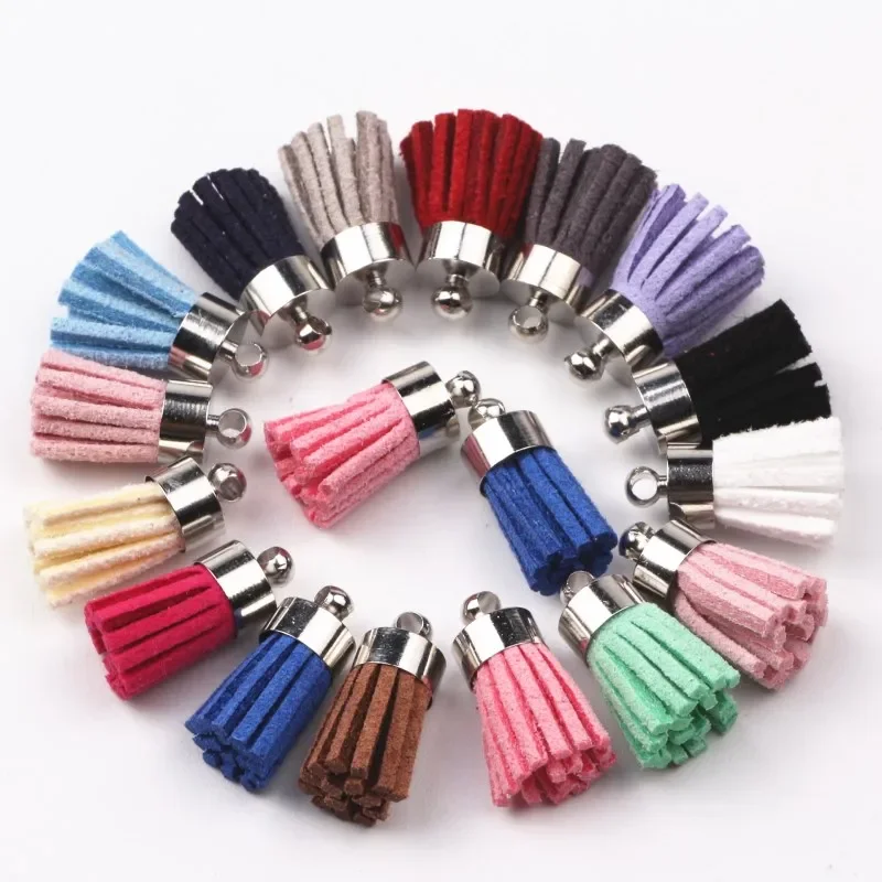 100pcs Mix Color  Tassels 16mm Small Suede Tassel Earring Necklace Parts Jewelry With Copper Metal Caps Diy Accessories