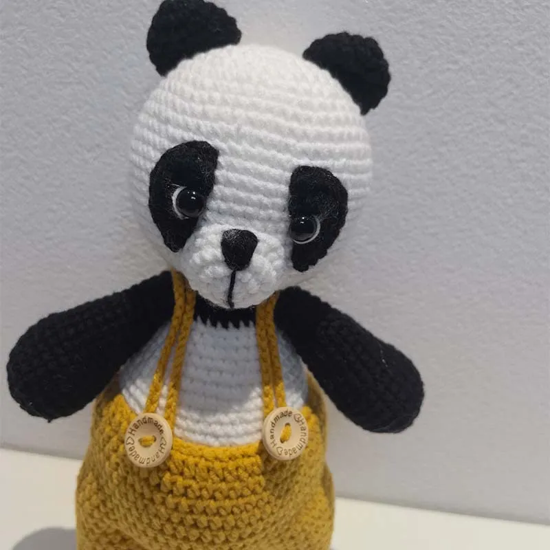 Baby gehaakte gevulde panda speelgoed zacht katoen gebreide pluche panda pop Mini kawaii knuffelpop voor pasgeboren vroeg educatief speelgoed