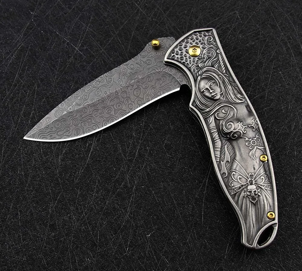 Lady Tools Goddess Engrave Tactical Utility Outdoor Folding Blade Knife - Amazing Design Collection Knife  hunting knife