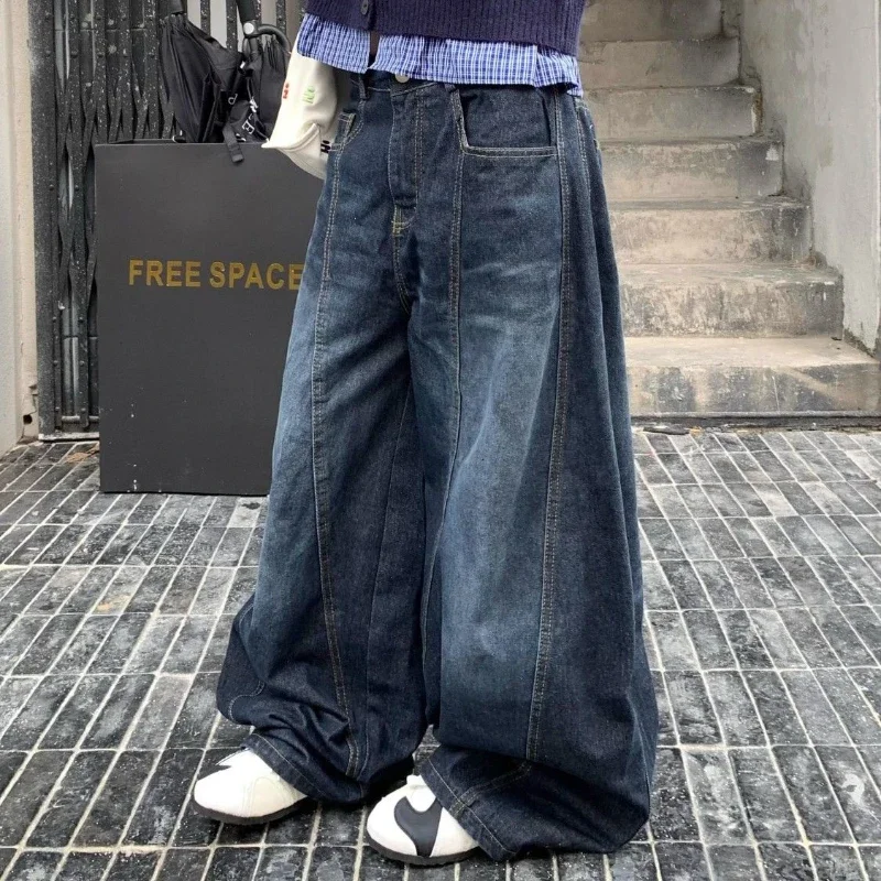 Deeptown Y2k Letter Embroidery Washed Women Jeans Vintage Harajuku Wide Leg Denim Pants Baggy Gyaru Scimitar Trousers Streetwear