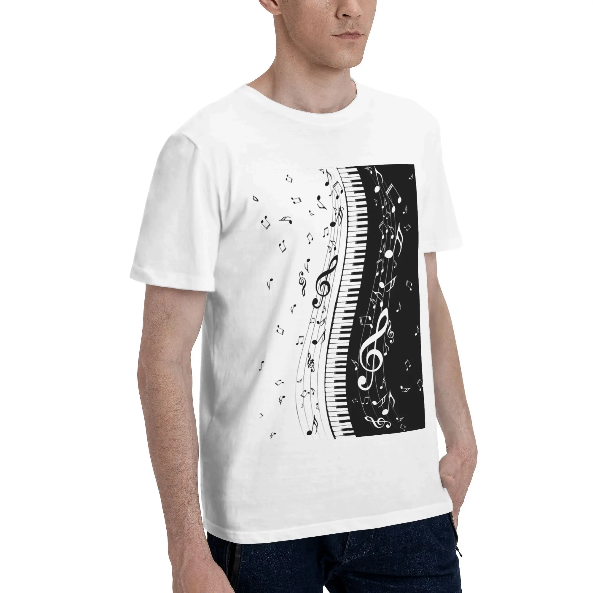 

Abstract Piano Keys With Musical Notes Men T-Shirt Plus Size T Shirts Men's Round Neck Cotton Tees Short Summer Male