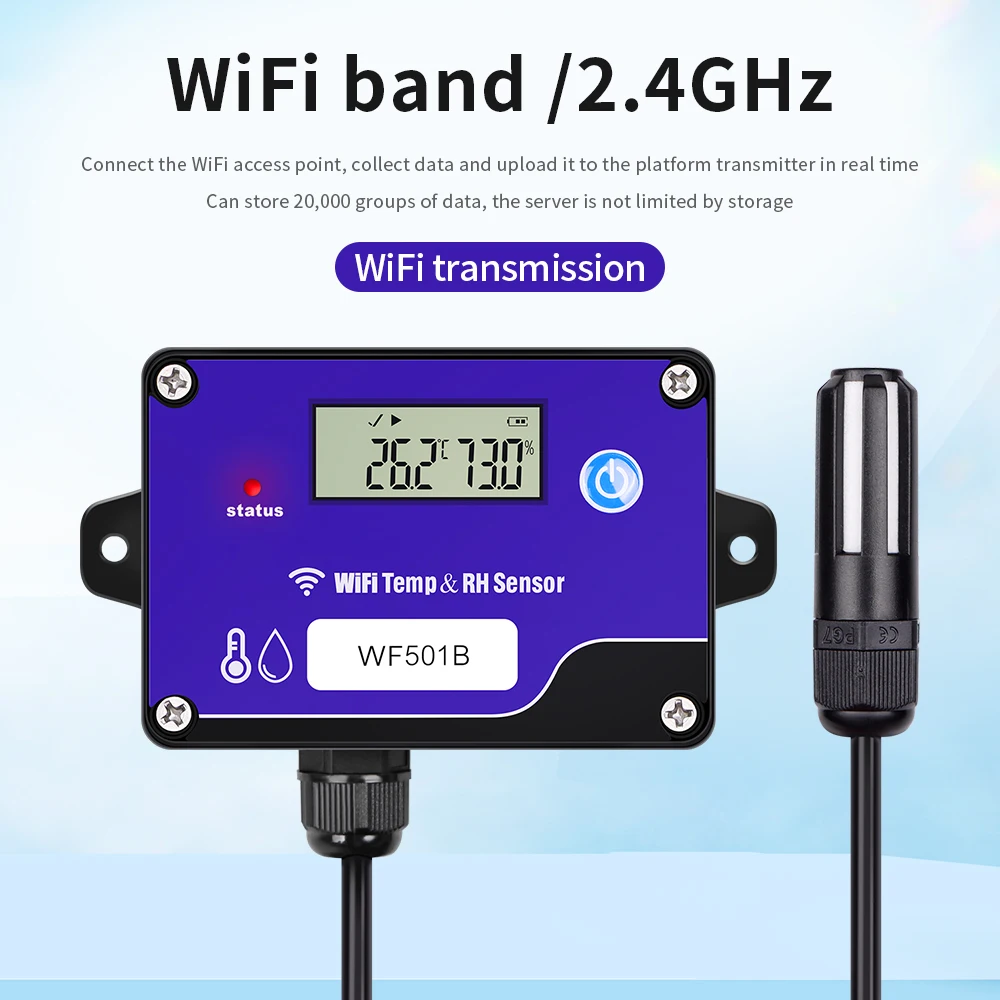جهاز استشعار درجة الحرارة والرطوبة wi-fi ، مسجل بيانات المراقبة عن بعد ، جهاز إرسال لمستودع الدفيئة