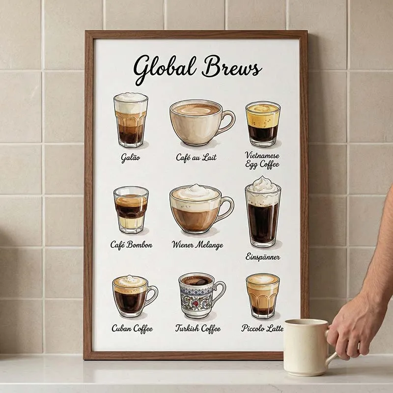 Retro Vintage Coffee Chart Poster Coffee Bar Art Canvas Painting Print Picture for Coffee Lovers & Baristas Minimal Coffe Decor