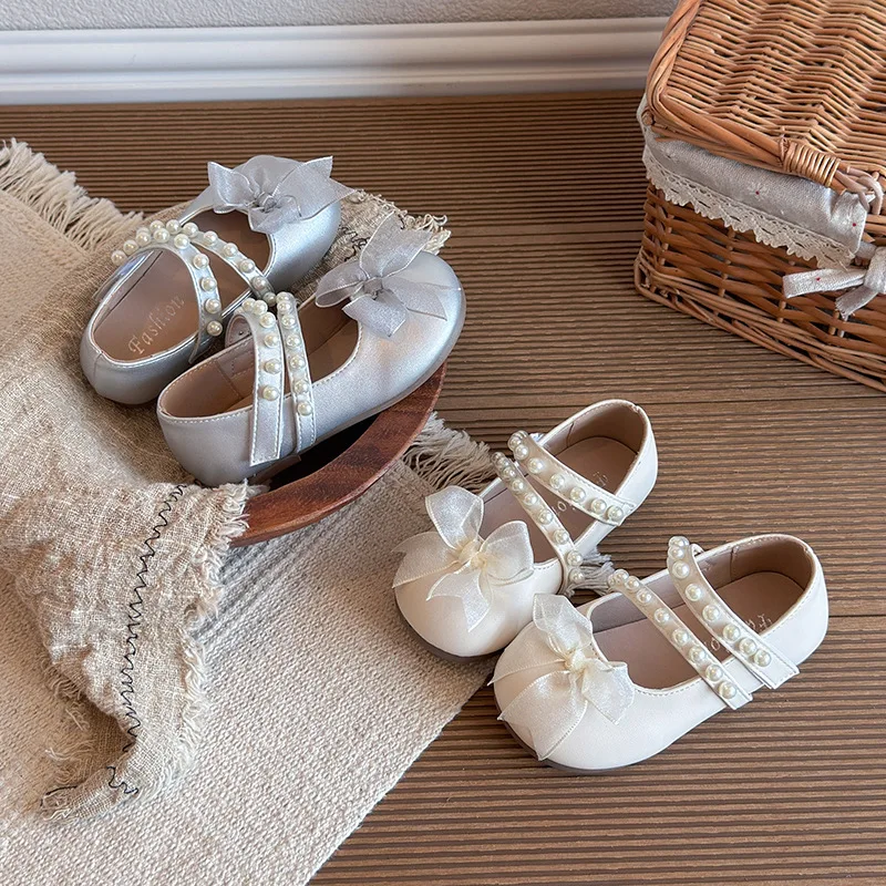 Sweet Children's Buckle PU Leather Shoes Spring Autumn French Sweet Mesh Princess Shoes Baby Soft-soled Non-slip Loafer Shoes