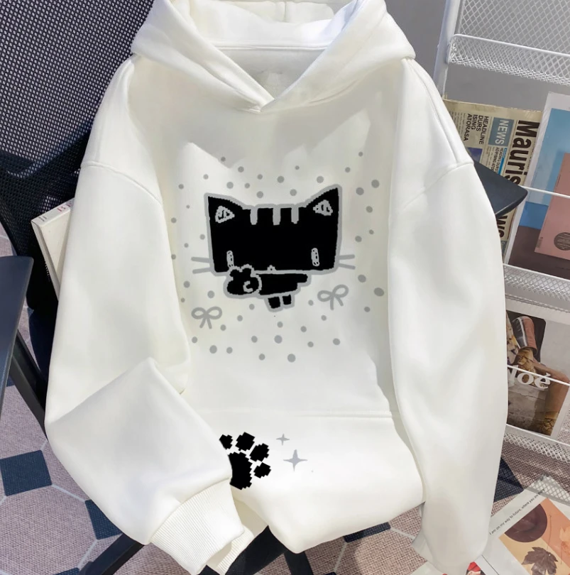 

2025 Fashion 330g Heavy duty Men's and Women's Hooded Sweatshirt with Pixel Cat Pattern Printed Loose Fit Versatile and Casual