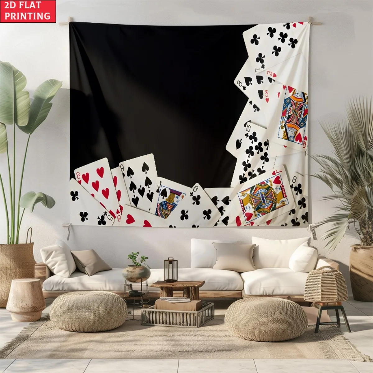Black background poker card trend theme polyester wall tapestry suitable for use in living rooms bedrooms offices bars party