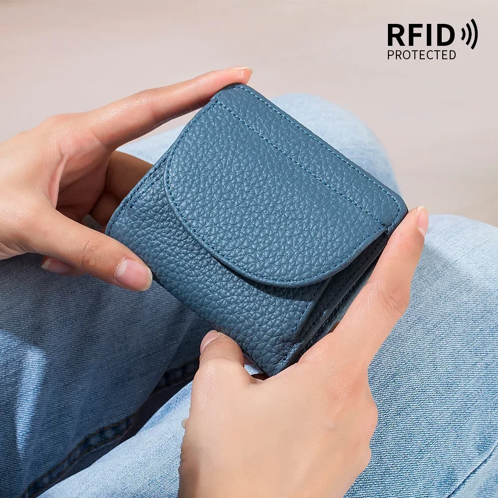 Genuine Leather RFID ID Credit Bank Business Card Holder Cowhide Coin Purse Bags Luxury Clutch Slim Pocket Wallets For Women