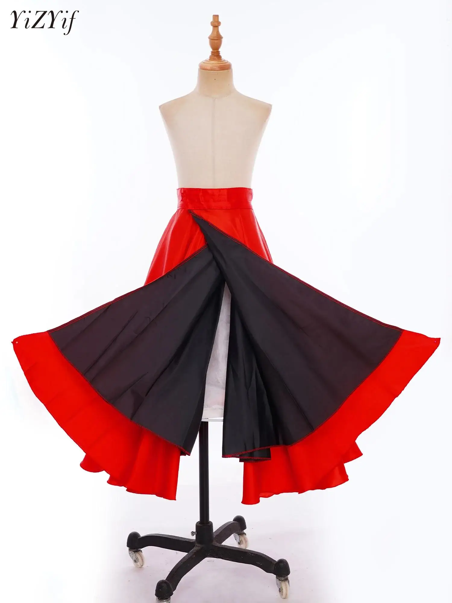Spanisches Flamenco-Kostüm für Mädchen, langes rotes Flamenco-Zigeuner-Stil-Kleid, Ballsaal, moderner Bauchtanzrock, schwarze Tanzkleider für Kinder