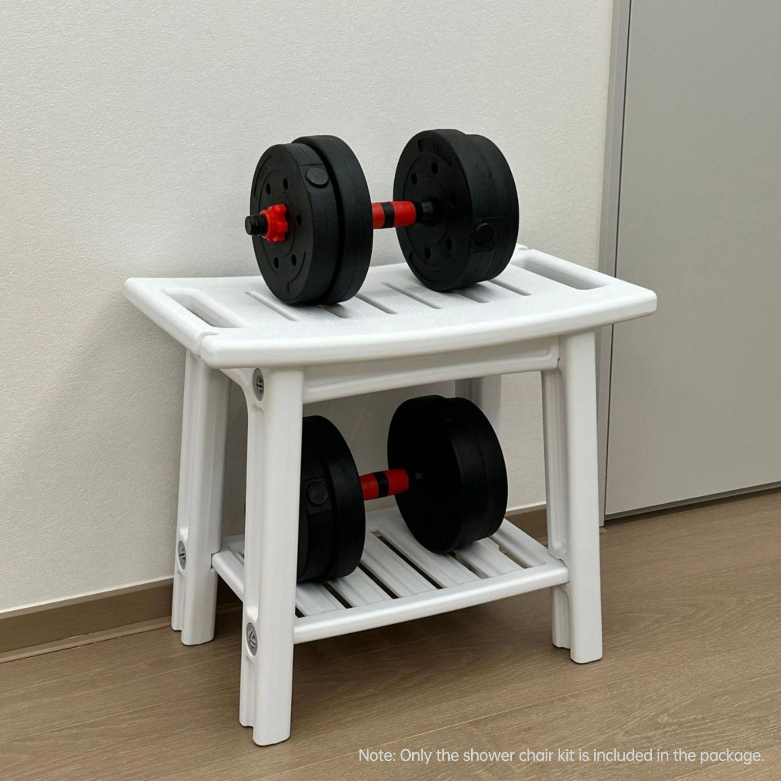 HDPS Shower Benches Durable Shower Chair 2-tier Storage Spaces and Dual Handles Waterproof Stool with Non-slip Pads for Shaving image 4