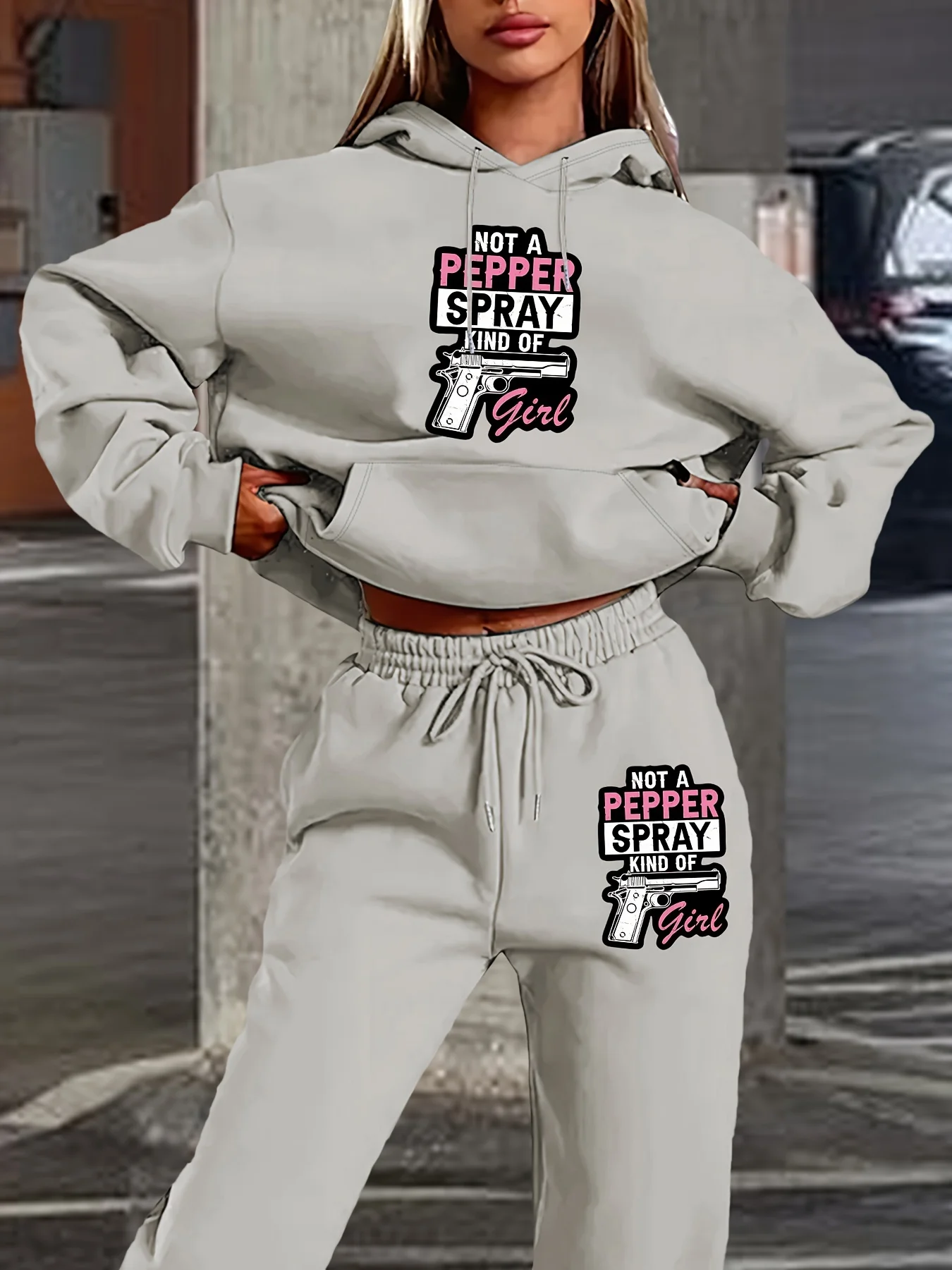 2025 Nueva pistola Impreso 3D Sudadera con capucha para mujer Conjunto de pantalones con sombrero Camisa casual de manga larga Conjunto para el hogar