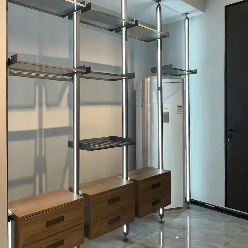 Luxury Aluminum Frame Display Stand Custom Modular Bookshelf with LED Light Solid Wood Veneer Eco Friendly Living Room