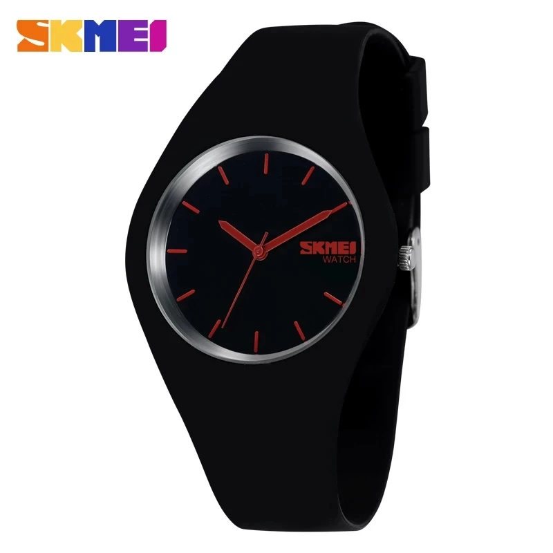 SKMEI Women Watches Man Silicone Strap 3Bar Waterproof Clock Quartz Wristwatches For Lady Fashion Casual Watch Female Gift 9068