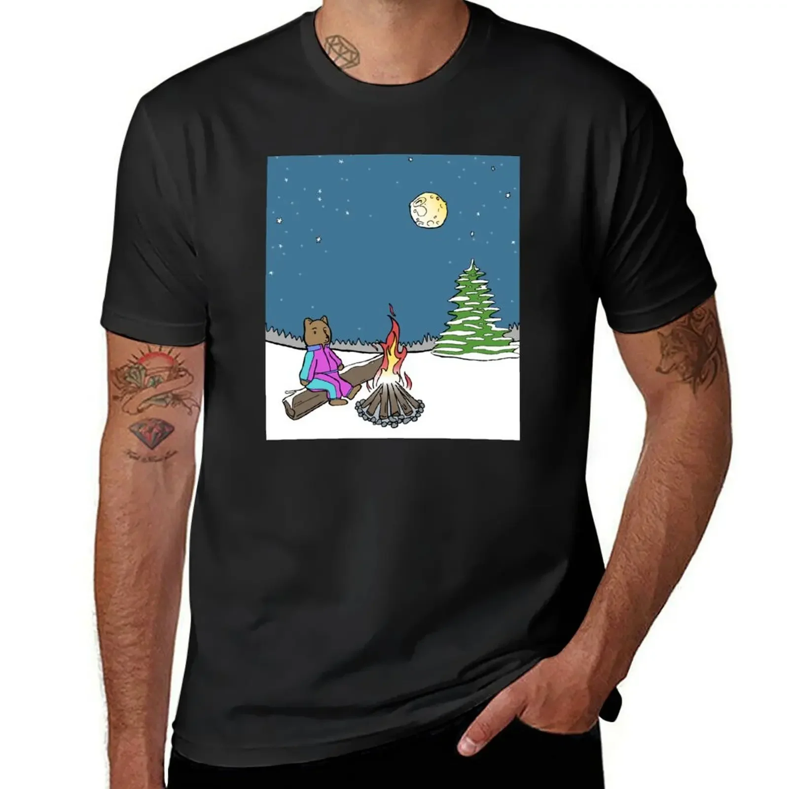 Winter Bear Camping in a Tracksuit T-shirt kawaii clothes plus size tops customs Men's t-shirt