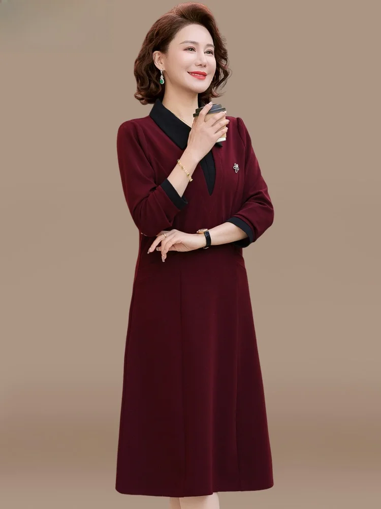 

Spring Faion Long Dr Midi Skirt for Mom Middle-Aged Women Polyester Fiber Loose Fit Sle Korean Sle Dr