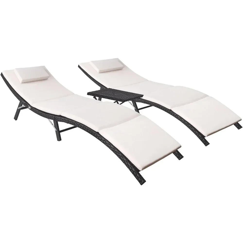 

Flamaker Patio Chaise with Cushions Unadjustable Modern Outdoor Furniture Set PE Wicker Rattan Backrest Lounger 3 Pieces