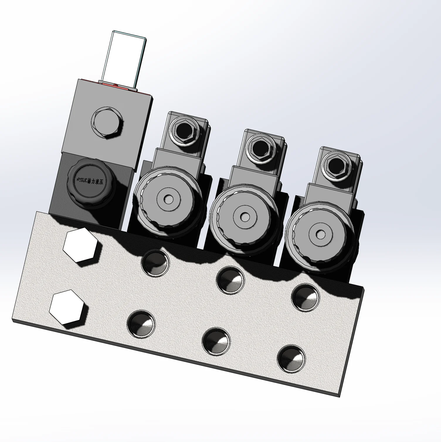 hydraulic solenoid control set three solenoid directional valve with one solenoid relief valve and the base block