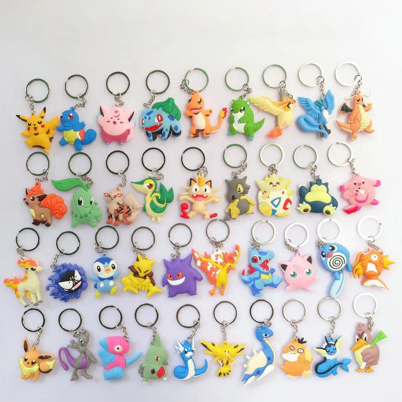 PVC Anime Pokemon Keychain Cartoon Double Side Pocket Monsters Key