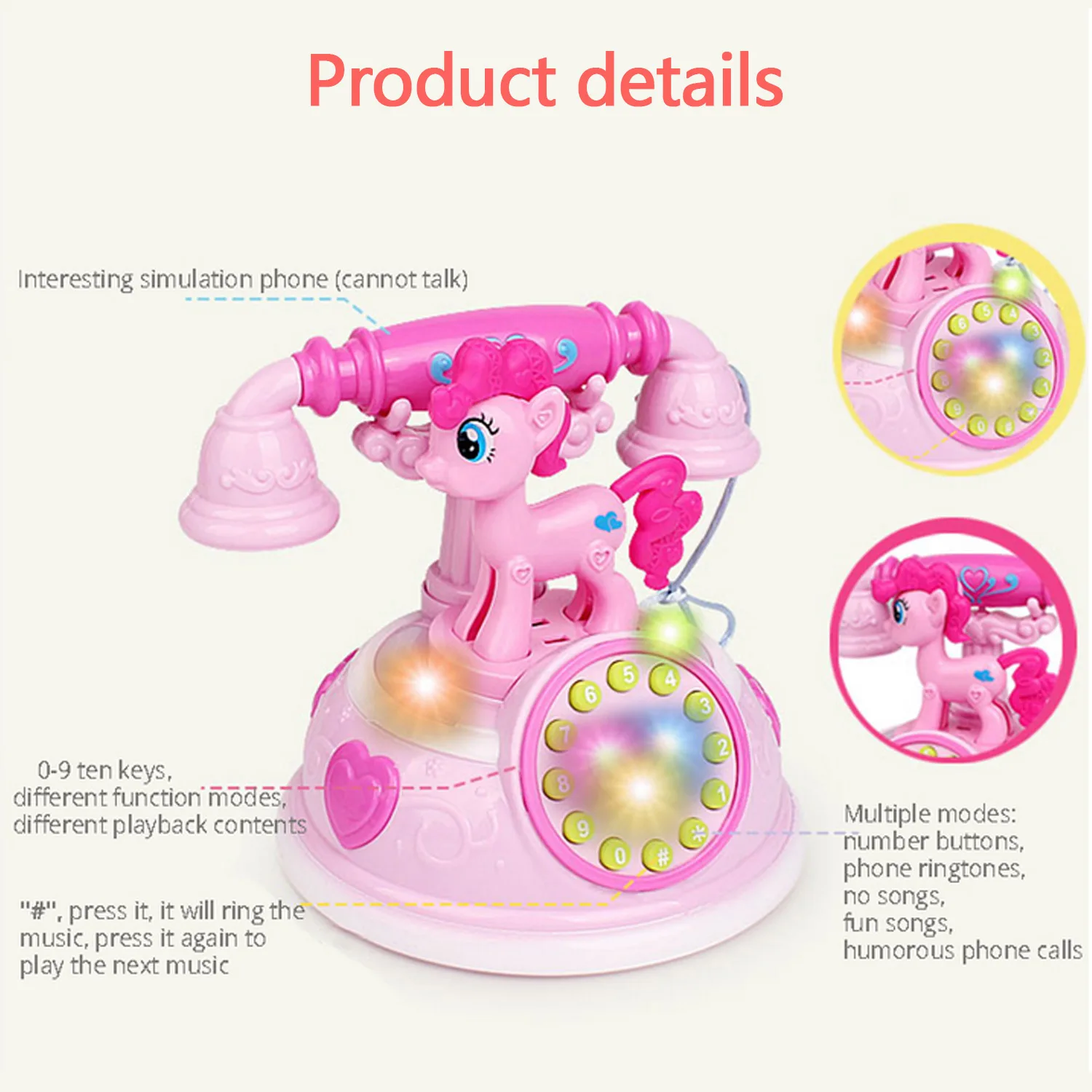 Kids Telephone Early Educational Toy with LED Light Sound Music for Children Boys Girls Birthday Christmas Gifts