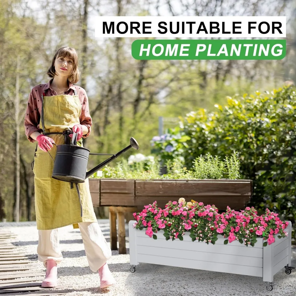 صندوق زراعة فناء كبير من الراتنج في الهواء الطلق مع أرجل وتصميم مقسم، حامل سرير حديقة مرتفع مع قابس تصريف للعناية بالنباتات