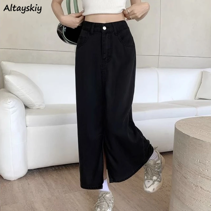 

Large Size 3XL Skirts Women Black Denim A-line High Waist Simple All-match Summer Draped Korean Style Stylish Basics Streetwear