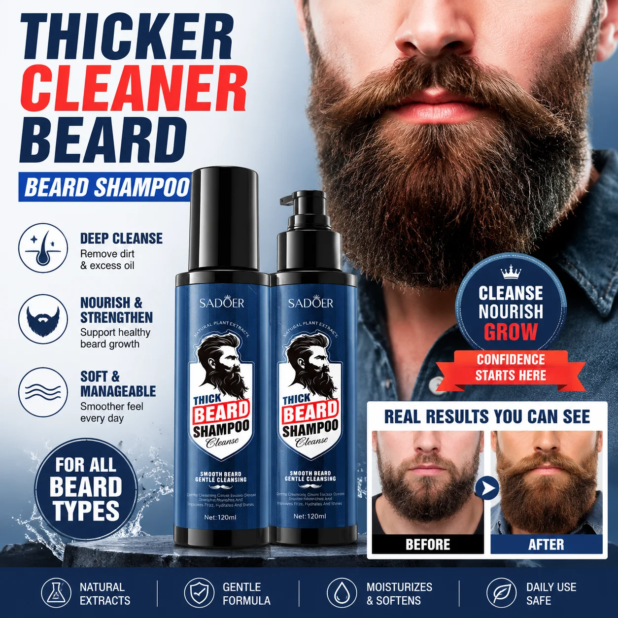 

2026 NEW Organic Beard Shampoo Follicle Activating Agent Strong Root Nourishing Growth Thick Hair Moisturizing Soft Light Beauty