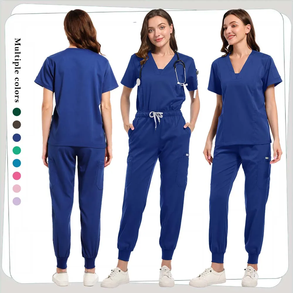 Stretch Übergroßes Peeling-Set Medizinische Uniform Frau Set Chirurgische Top Hosen Zahnklinik Arbeitskleidung Krankenschwester Kleidung Klinik Zubehör