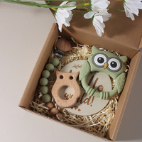 4pcs bags set and baby milestone set Baby Photo Shoot Props Kit  wooden owl shape teether charm