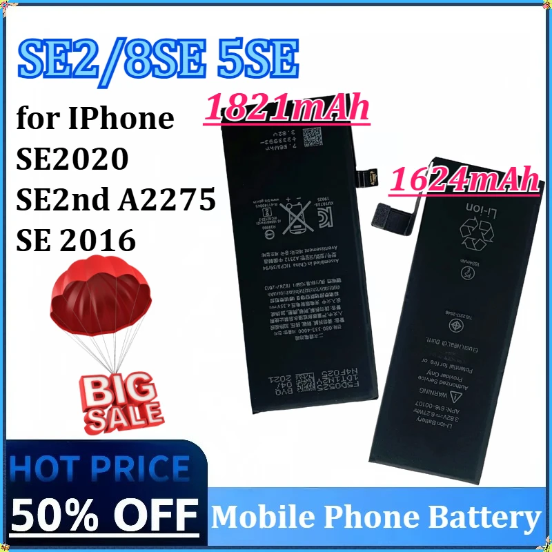 

Newly Upgraded SE2/8SE 5SE 1624mAh/1821mAh High Capacity Mobile Phone Battery for IPhone SE2020/SE2nd/A2275 SE 2016