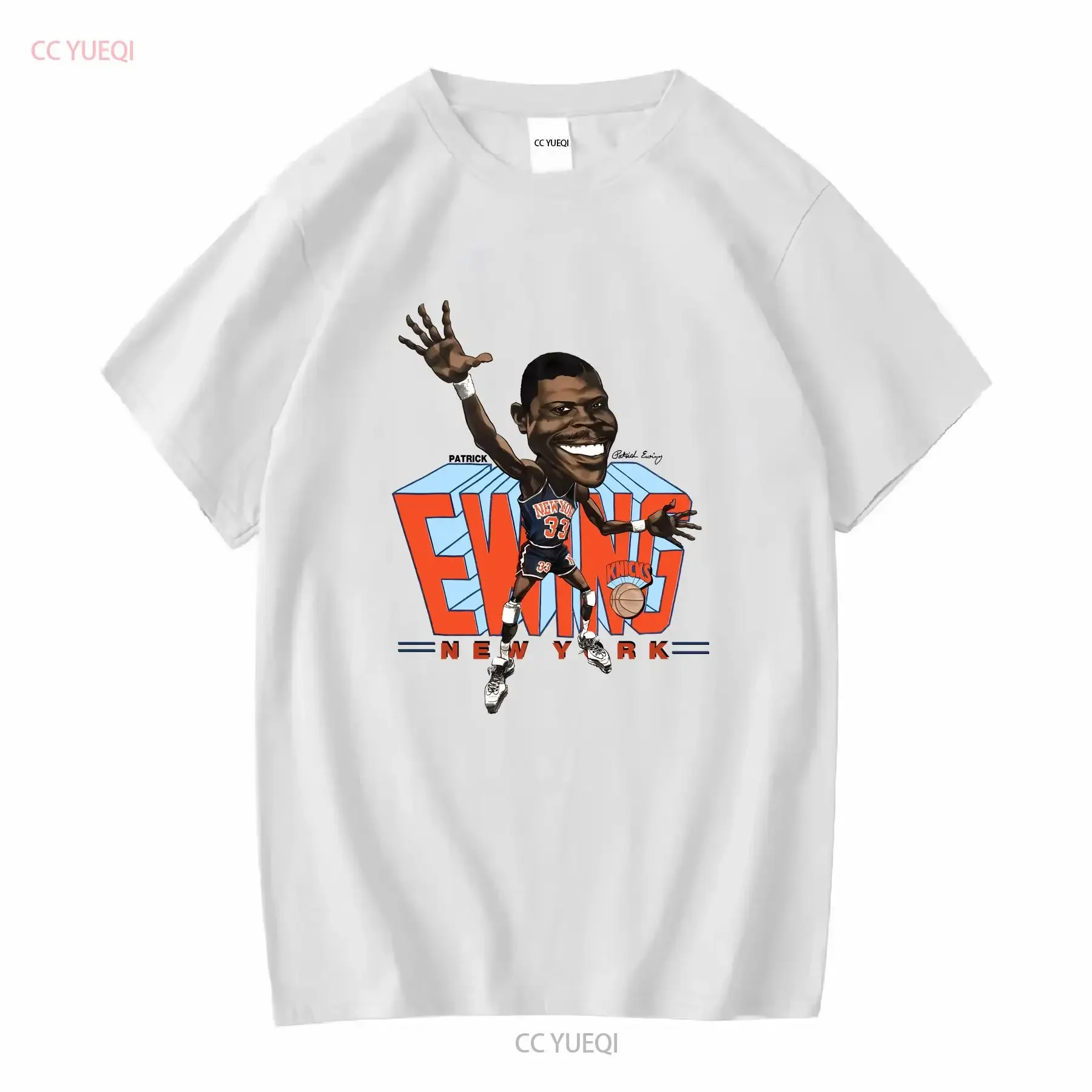 Patrick Ewing Caricature Big Head T Shirt Sport gray tee All sizes 2F1362 long sleeves vintage Washed Top For Everyday Wear
