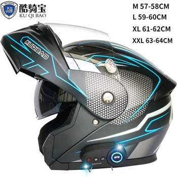 KUQIBAO Casco da moto da uomo Auricolare Bluetooth incorporato Casco da moto apribile Doppio HD Lente antiappannamento Materiale ABS Approvazione DOT