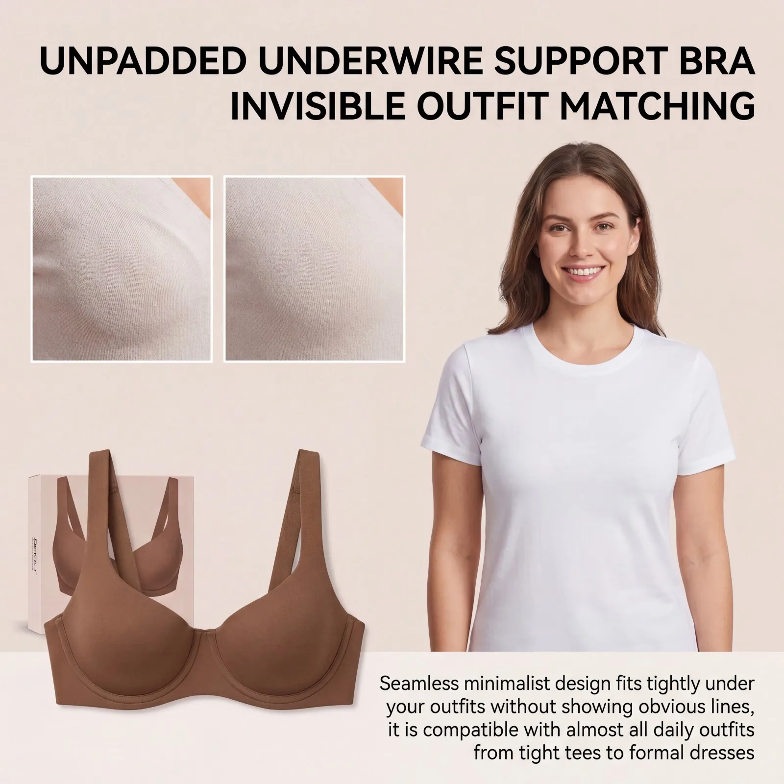 Ungepolsterter Bügel-BH für Damen, Brustunterstützung, Bralette, 90 % Nylon, weich, atmungsaktiv, breiter Träger, ohne Polster, Unterwäsche für den täglichen Gebrauch