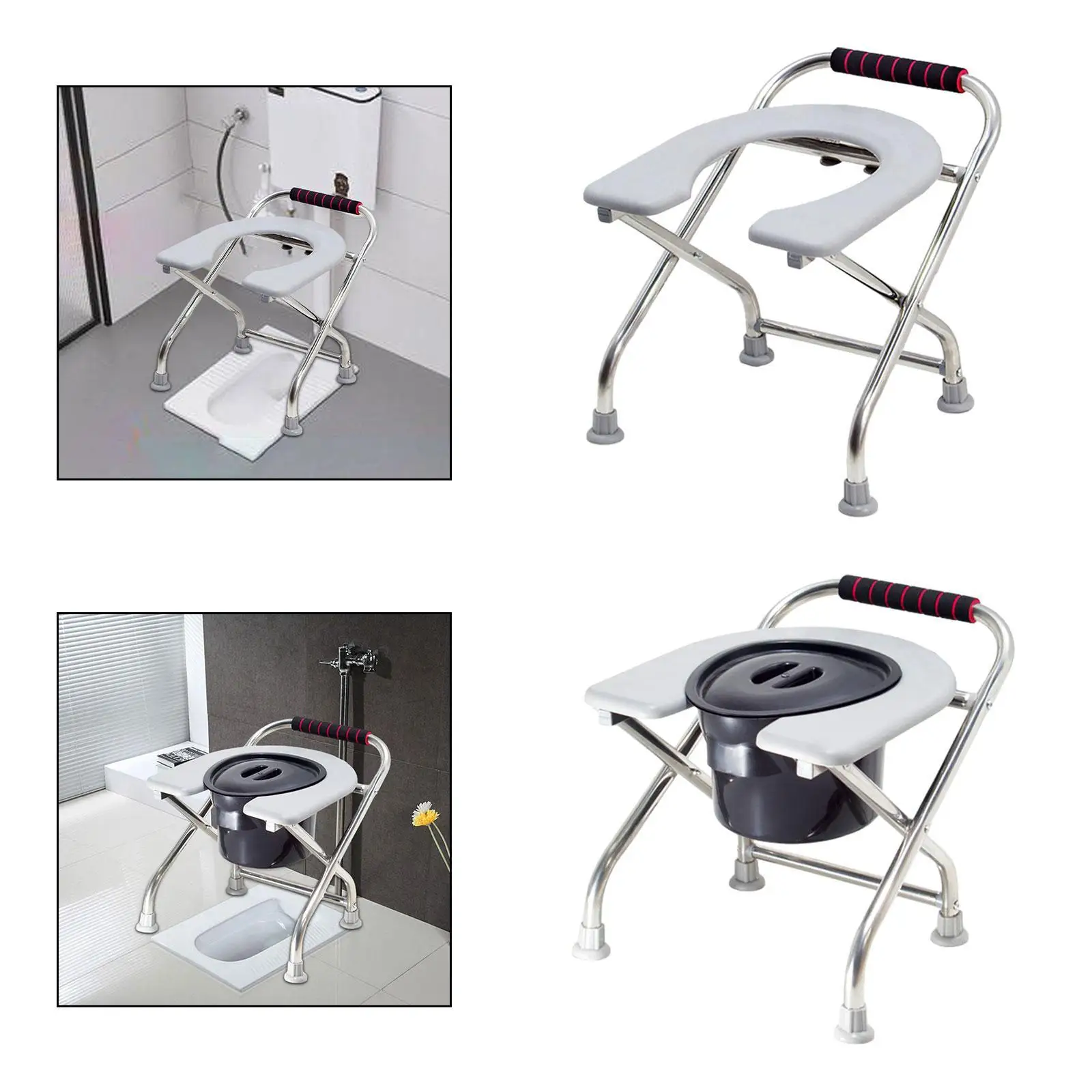 

Foldable Toilet Seat Multifunctional Shower Chair Easy to Wash Anti Slip Elderly Squat Toilet Seat Commodes Chair Seniors Adults