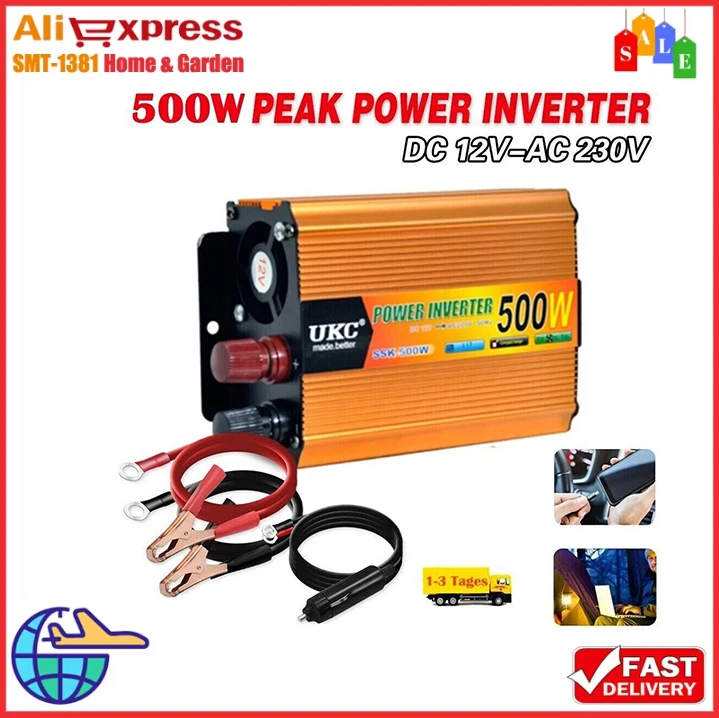 DC 12V To AC 230V Intelligent Power Inverter Built-in Fuse Car Voltage Transformer Digital Power Inverter For RV Caravan