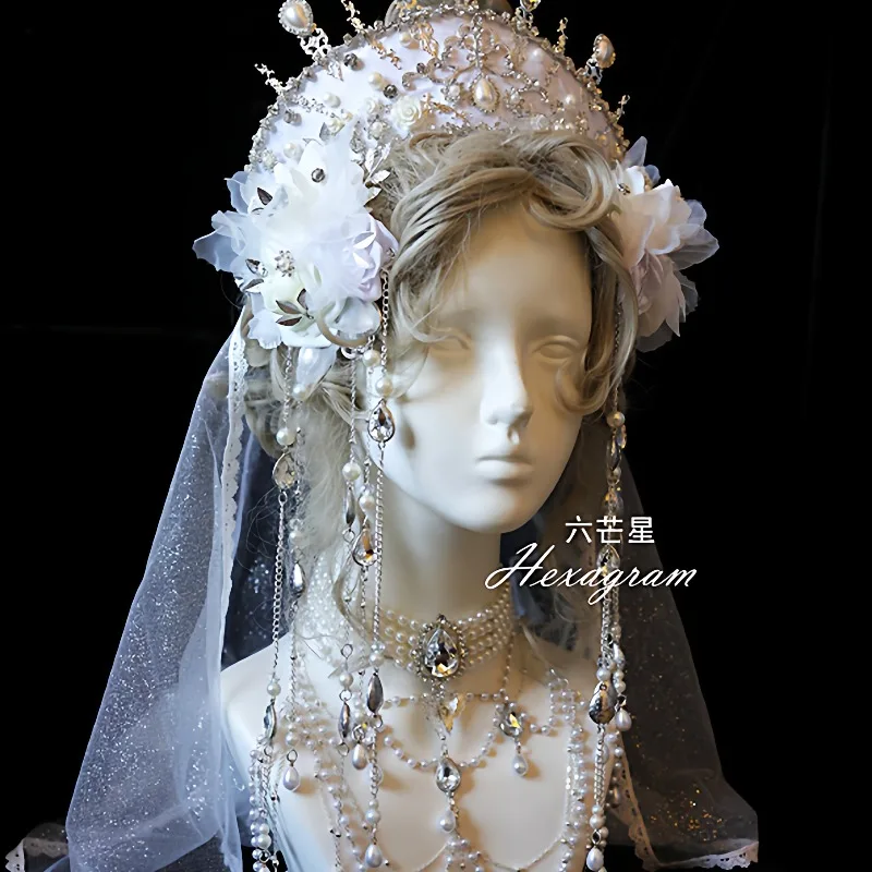 Against The Current Cold Lolita Flower Marriage Tudor Crown Wedding Dress Crown Hand Sleeves Head Dress Fringed Edge Clip