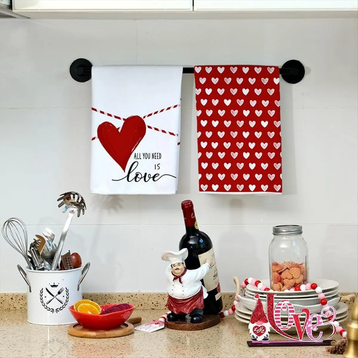 ABZF 2026 Valentine's Day Kitchen Towels Set of 2, Love Valentine's Day Dish Towels 3D Printed Towels(A)