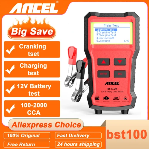 ANCEL BST100 12V probador de batería analizador de batería de coche prueba de circuito de carga de arranque 220Ah 2000CCA herramienta de batería multilingüe