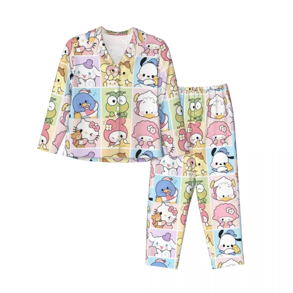 

Sanrio Characters Hello Kitty Kuromi My Melody Women's Pajamas Set Button Down Pajama 2 Piece Suit Pyjama Femme