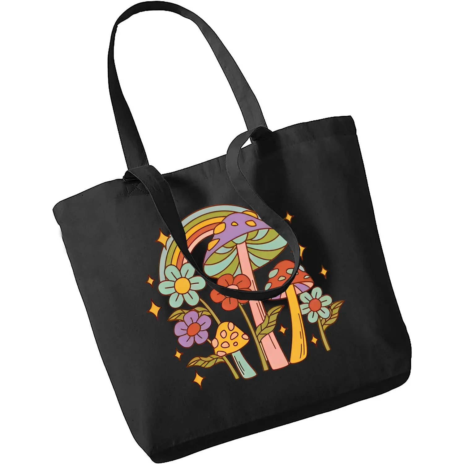 Mushroom Magic Psychedelic Canvas Black Bag Shopper Bag Women Bags Classic Vintage Shoulder Bag Handbag Teacher Supplies Gift