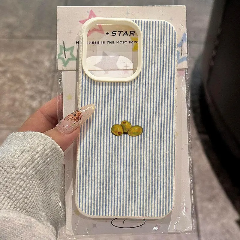 Blau Gestreiftes Grün-Olivenmuster Handyhülle für iPhone 18 17 Air 16 e 15 14 13 12 11 Pro Max Plus SE 2020 2022 Funda Coque