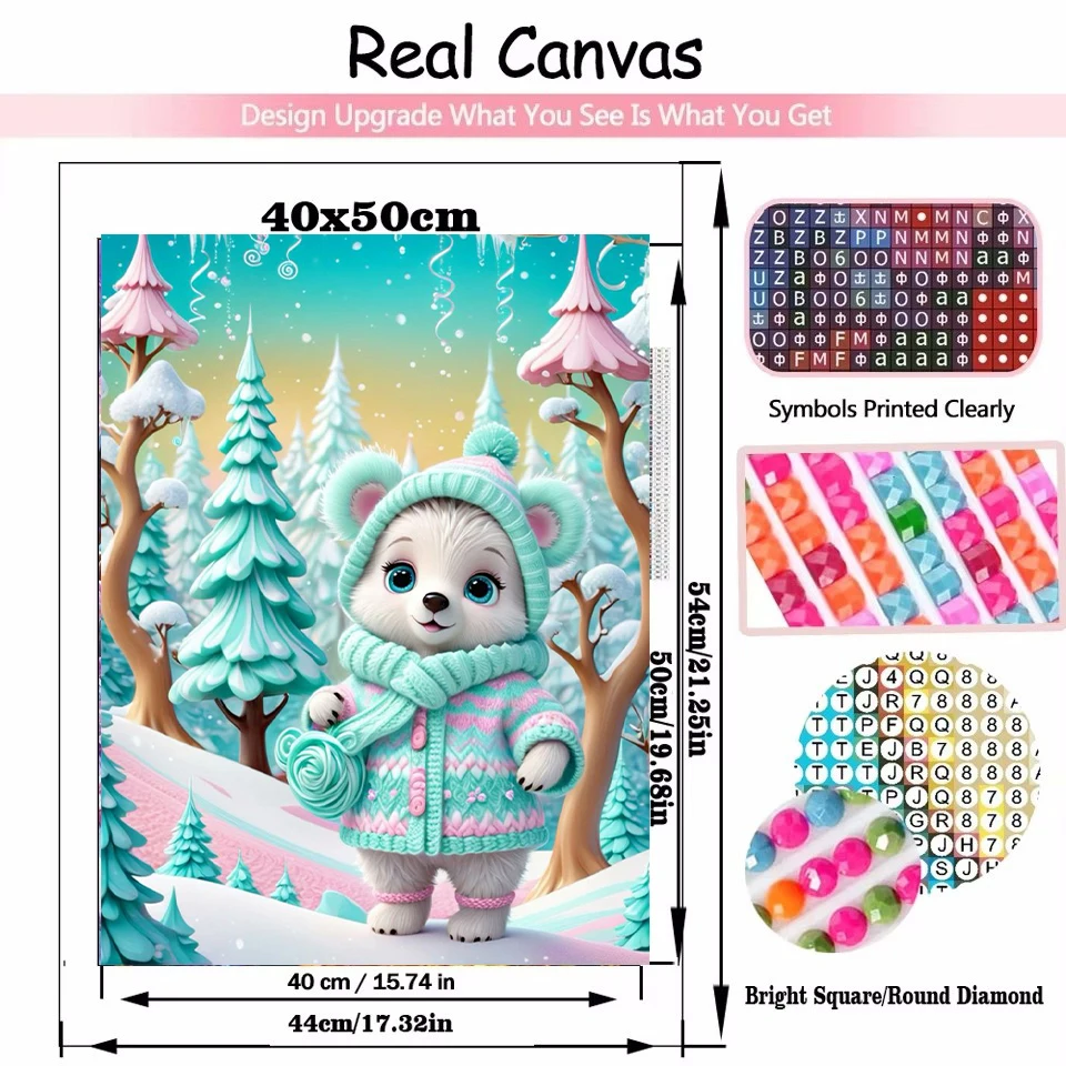 Diamond Drawing Bear Snow Scene Cross Embroidery Kit 5D DIY Christmas Embroidery Winter Mosaic Home Decoration