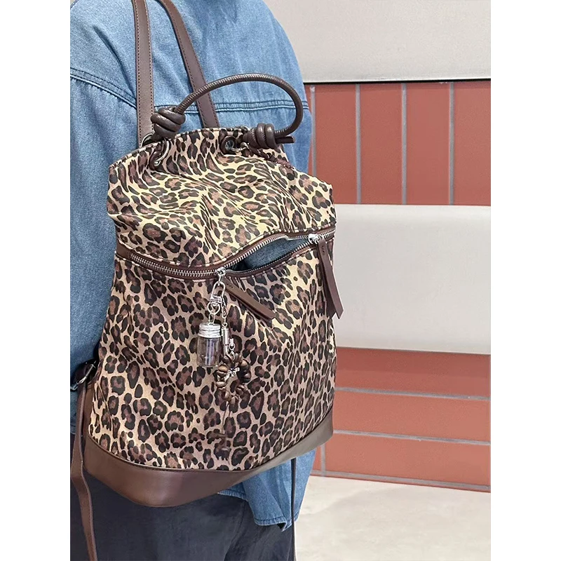 European And American Retro Sexy Leopard Print Backpack With Personalized High-end Feel And Large Capacity Travel Backpack Trend