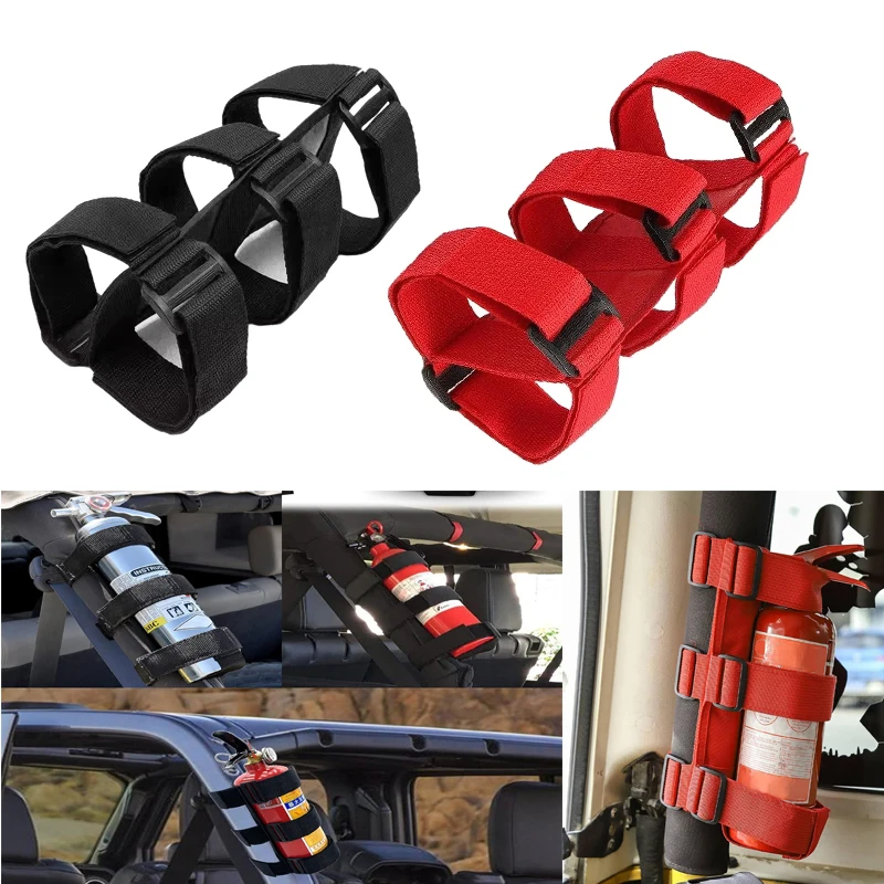 Adjustable Car Roll Bar Fire Extinguisher Mount Holder Fire Extinguisher Holder Belt for Jeep Wrangler TJ JK JL 1997-2018