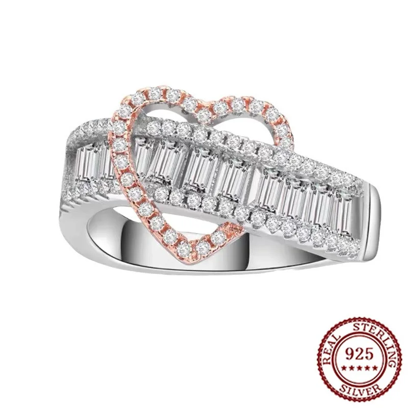 

2025 New Trendy 925 Pure Silver Classic Temperament Atmospheric Fashion Classic Women's Diamond Set Zircon Love Ring