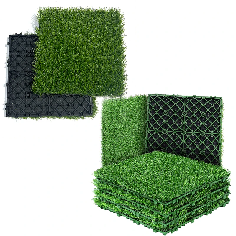 1PC Artificial Grass Tiles 30mm Thick Synthetic Grass Fiber 14 Density Turf Plastic Self-Draining for Patio Pet Play Areas