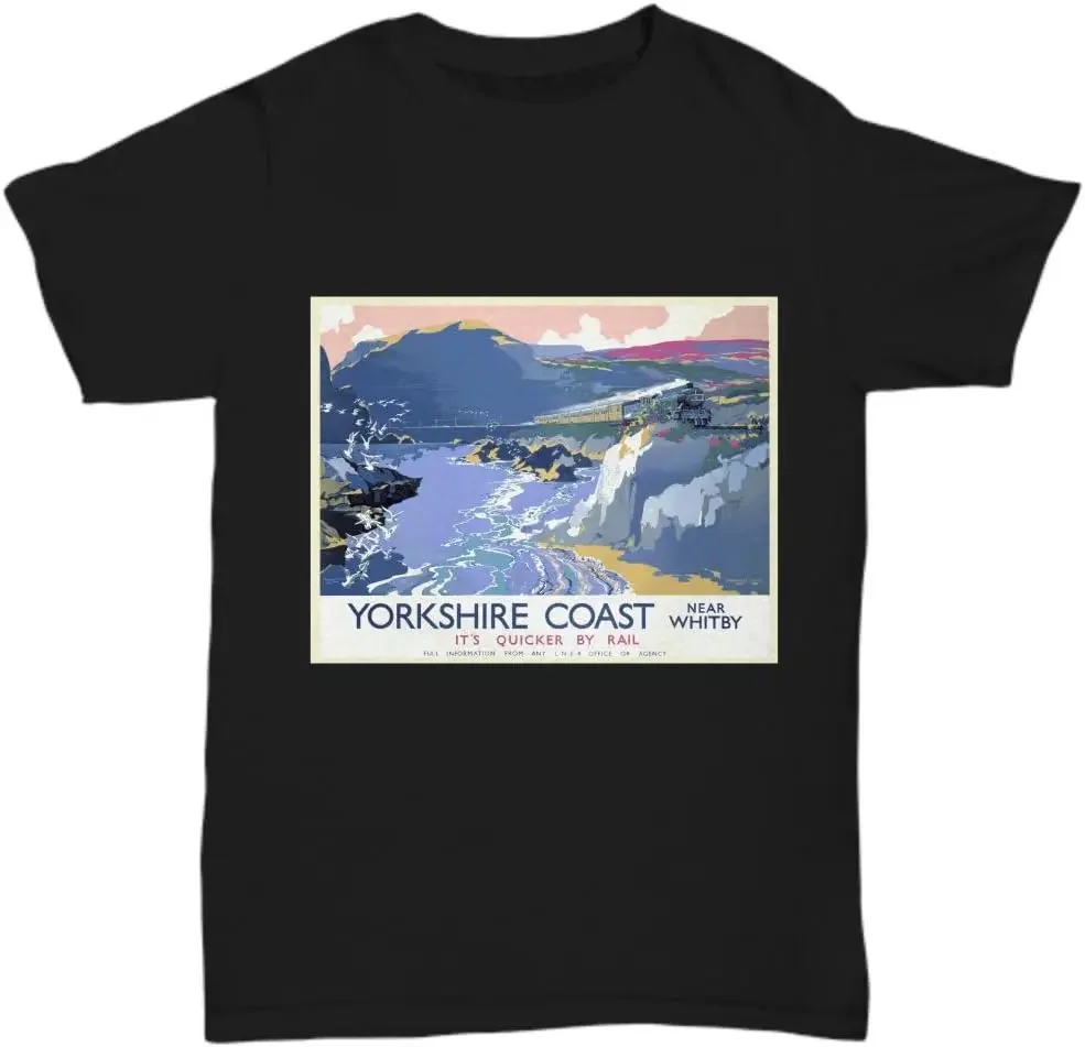 Vintage British Travel Poster: The Yorkshire Coast Near Whitby - Tees Y2K tops Unisex Summer Short Sleeve