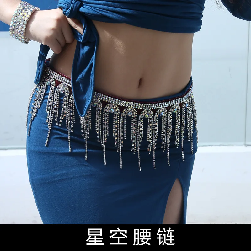 Belly Dance Waist Chain New Tassel Oriental Dance Color Diamond Belt High-End Dance Waist Seal Sexy Rhinestone Dance Chain