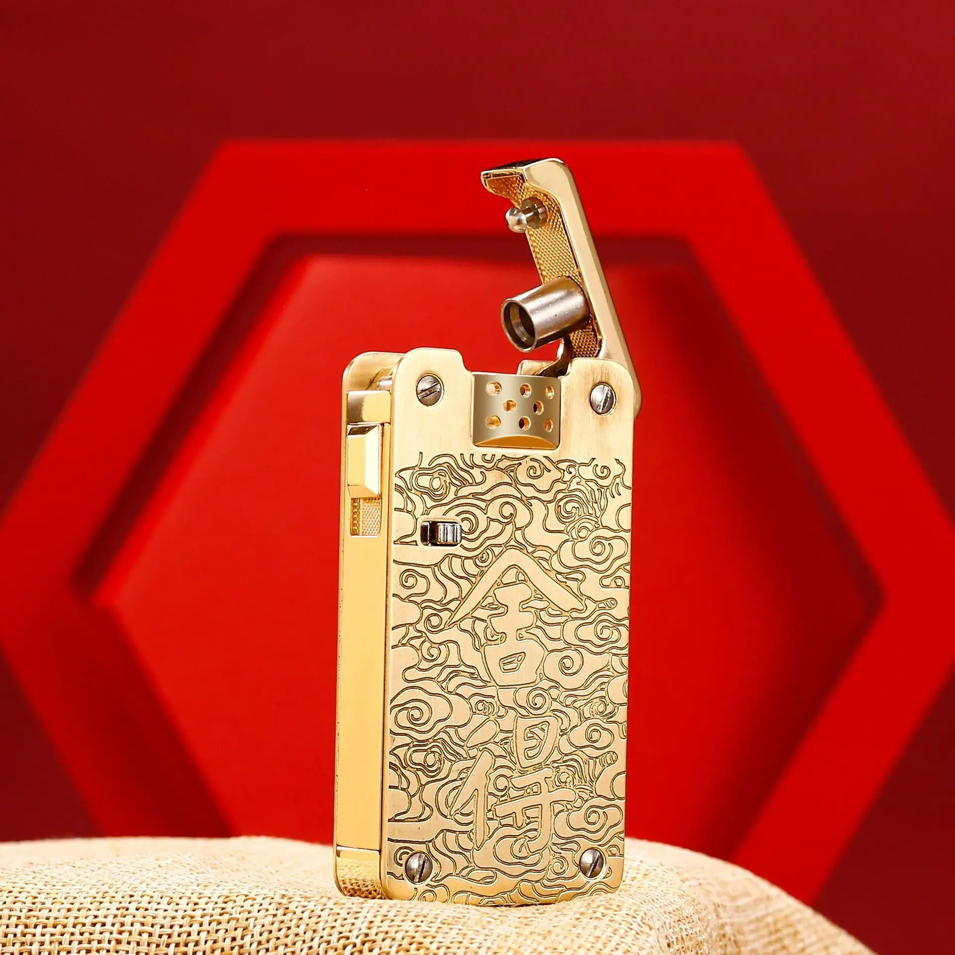 CHIEF CF238 Original Copper Catapult Kerosene Lighter Double-sided Engraving Brass Open Flame High-end Lighter Men\'s Gift