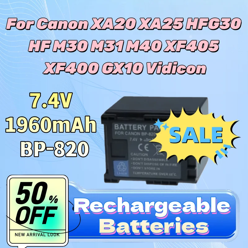 

Новый литиевый аккумулятор для камер Canon XA20 XA25 HFG30 HF M30 M31 M40 XF405 XF400 GX10 Vidicon 7.4V 1960mAh BP-820