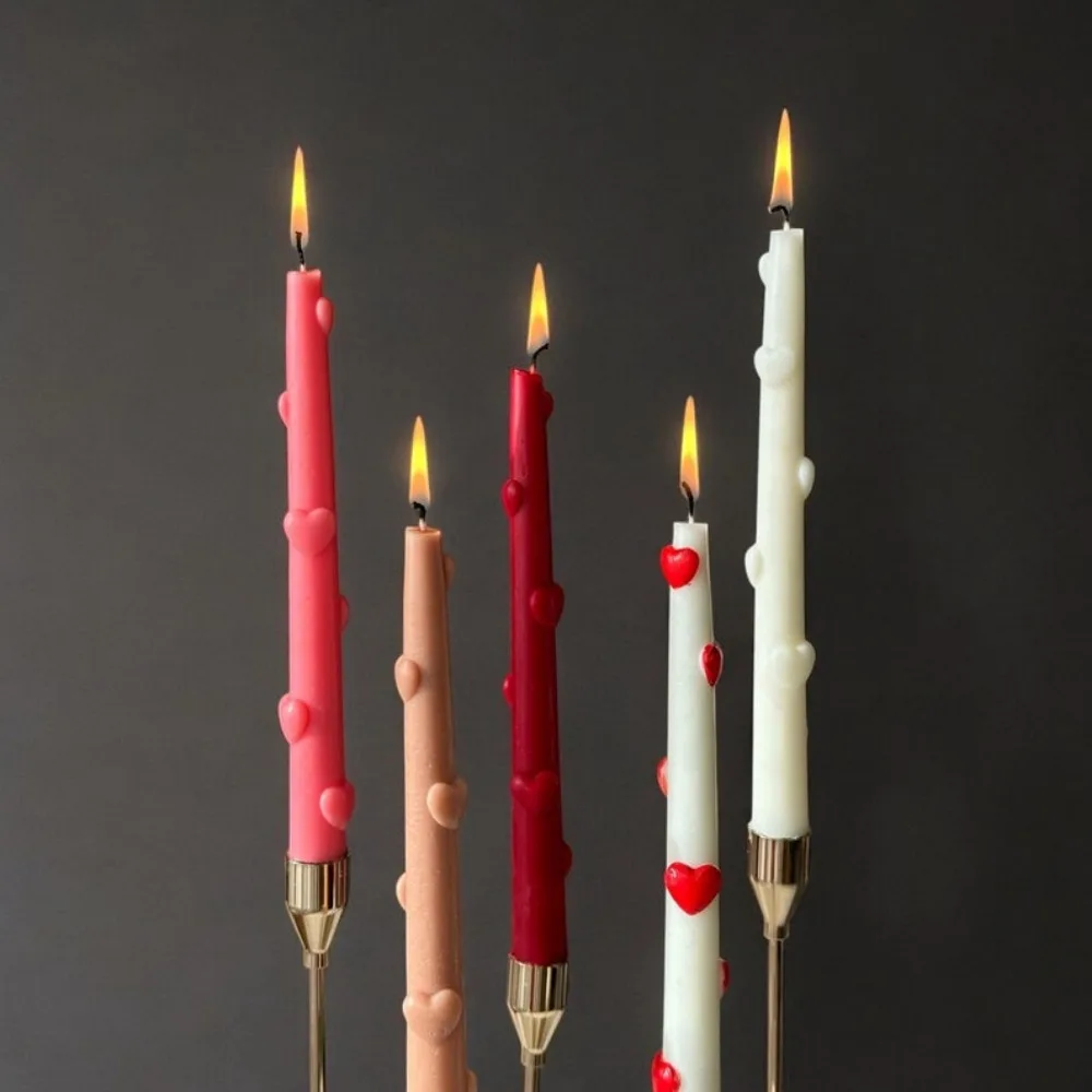 3D Heart Shape Taper Silicone Candle Mold DIY Love Long Taper Mould Resin Gypsum Making Tool Candlelight Dinner Gifts Home Decor