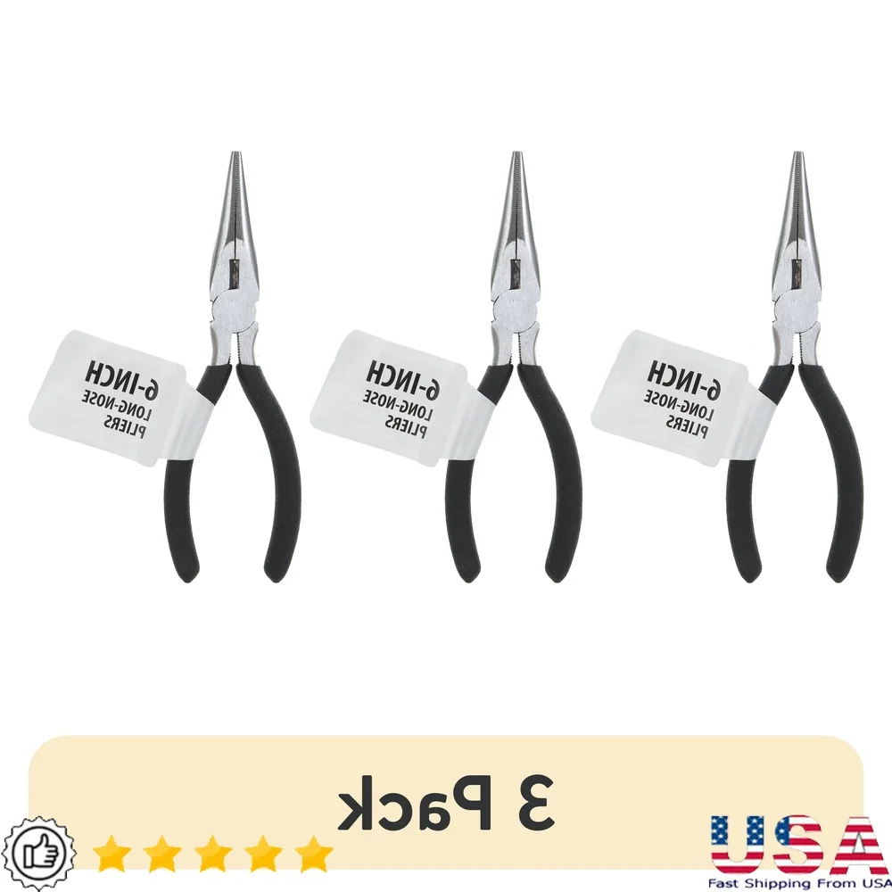 

6-дюймовые плоскогубцы с длинным носом, 3 шт., высококачественная углеродистая сталь, антикоррозийные, эргономичные, нескользящие ручки, прочный режущий инструмент для гибки